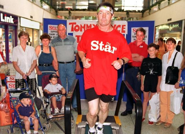 Tommy Joyce ran a maratan on  a treadmill inside the Frenchgate in 1997.