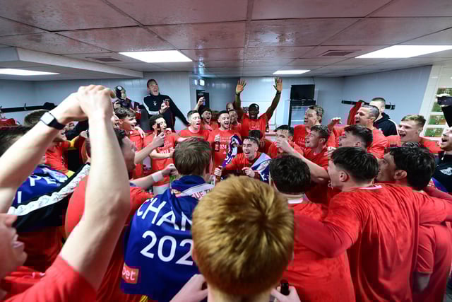The Rovers dressing room after winning League Two.