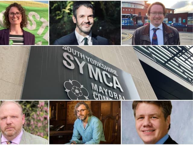 (From top left to bottom right) Bex Whyman, Green Party - Oliver Coppard, Labour - Joe Otten, Liberal Democrats - David Bettney, SDP - Simon Biltcliffe, Yorkshire Party - Clive Watkinson, Conservative Party.