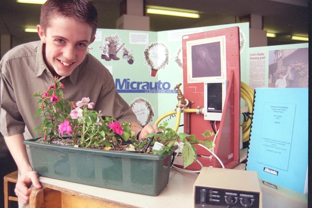 Thomas Osborn  of Tapton School   pictured with his irrigation device which won him a place in the finals of the Young Engineers of Great Britain contest in 1999