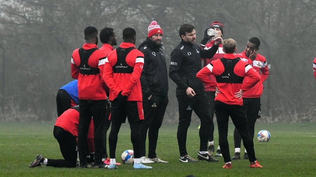 Andy Butler addresses his players on his first day as Doncaster Rovers boss. Picture: Andrew Roe/AHPIX