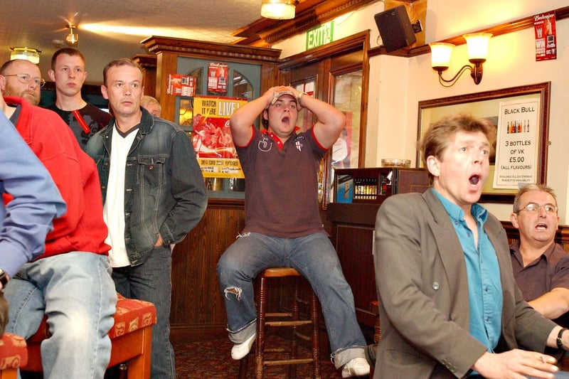 Delight at the Black Bull in East Boldon as England score in their quarter final match at the 2004 Euros.