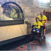 Ben Parkinson is en route to Land's End on a 1,000 mile charity cycle ride and stopped off in Hereford to pay tribute to fellow veterans. (Photo: Matt Hellyer).