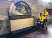 Ben Parkinson is en route to Land's End on a 1,000 mile charity cycle ride and stopped off in Hereford to pay tribute to fellow veterans. (Photo: Matt Hellyer).