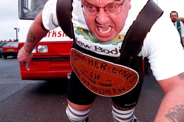 Tony Simpson Warehouse Manager at ASDA,Bawtry Rd,Doncaster with his sponsored pull  of a 9.5 tonne bys to raise funds for Children in Need back in 1997