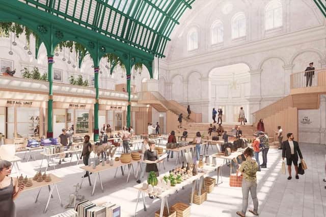 Artist impressions showing how Doncaster’s iconic and historic Corn Exchange will be restored to its former glory in a multi-million pound makeover, following a successful funding bid to the Levelling Up Fund. Credit: Group Ginger.