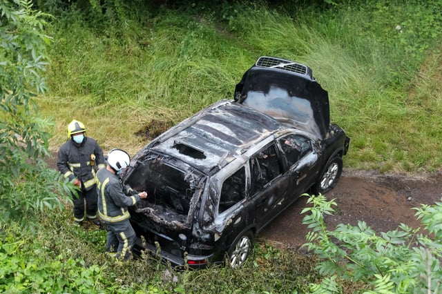 The remains of the car torched at 8.20pm on Coppice Road in Highfields last night. Photo by Tom Evans from Bentley
