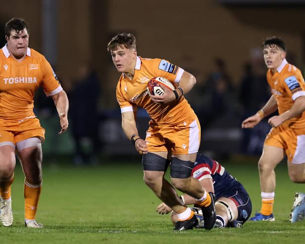 Fighting back: Morgan Strong of Doncaster Knights, on the ground, tackles Seb Kelly of Sale Sharks in the Premiership Cup (Picture: Jan Kruger/Getty Images for Sale Sharks)