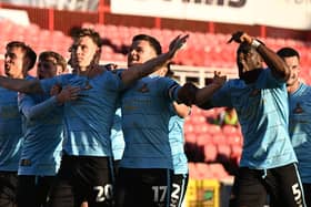 Rovers celebrate Joe Ironside's last gasp winner. Picture: Howard Roe/AHPIX LTD
