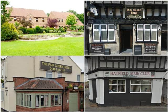 Those running Doncaster venues including Thornhurst Manor (top left); the Olde Castle Hotel (top right); the Fair Green Hotel (bottom left) and Hatfield Main Club (bottom right) have offered to let their buildings be used as Covid-19 vaccination centres should the Government need them.