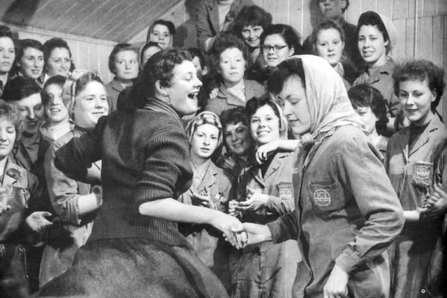 Sandra Lindsey and June Norman take a break from manufacturing mining detonators at the ICI plant in Denaby