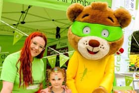 Children's Air Ambulance stand with Blade the mascot
