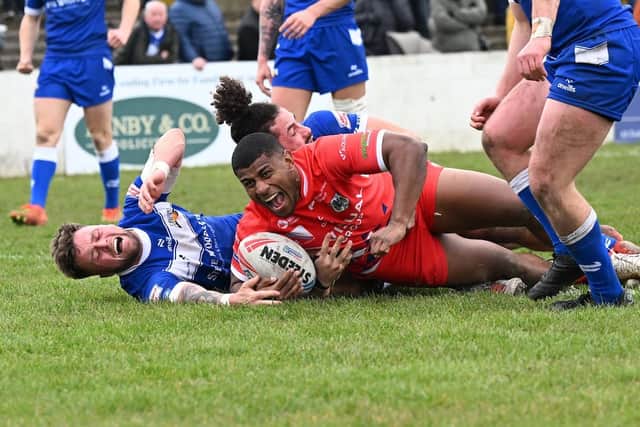 Joe Lovodua scores for the Dons. Picture via @Doncaster_RLFC