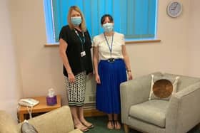 Hospital staff with the donated furniture