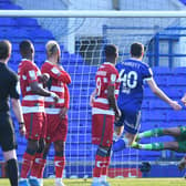Ellery Balcombe cannot reach Alan Judge's free kick which gave Ipswich the lead against Rovers. Picture: Howard Roe/AHPIX