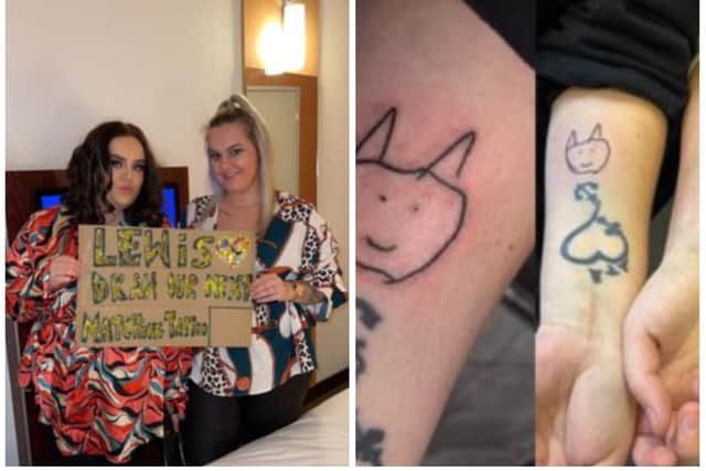 Shannon and Lauren got matching tattoos after singer Lewis Capaldi sketched out a design during a concert.