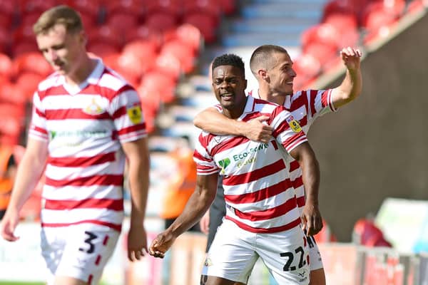 Doncaster's Kieran Agard celebrates his winning goal.