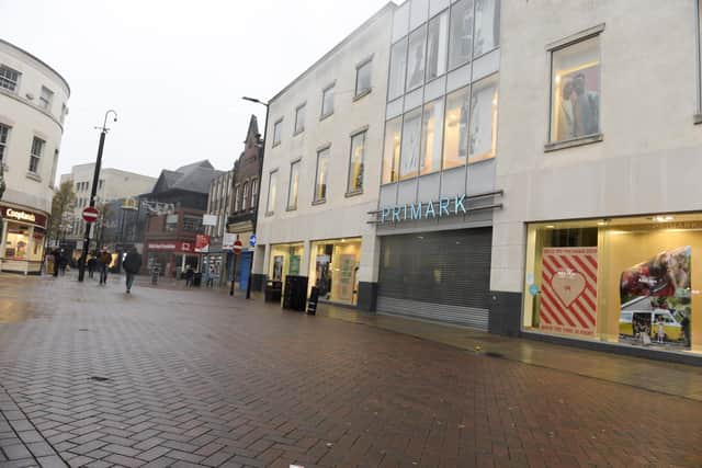 Doncaster town centre is almost devoid of shoppers on the last weekend of lockdown in the UK. South Yorkshire entered the stricter Tier 3 conditions last week