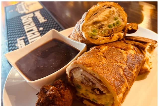 The Plough Inn at Snaith is serving up an entire Sunday dinner inside a Yorkshire pudding wrap.