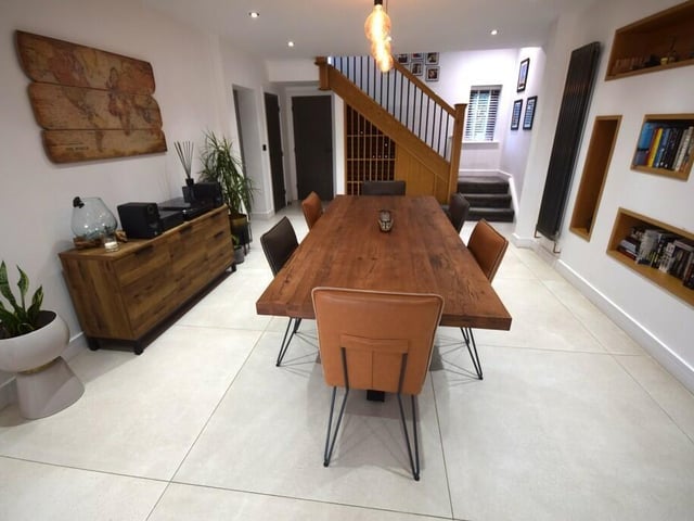 A spacious dining area is part of the open plan arrangement.