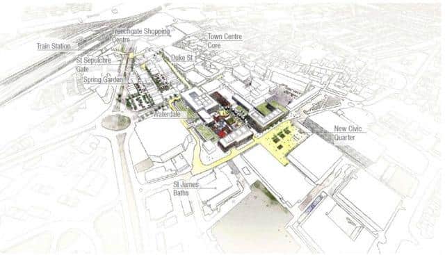 Doncasters Future High Streets Bid Arial View Of The Scheme And The Town Centre Connections