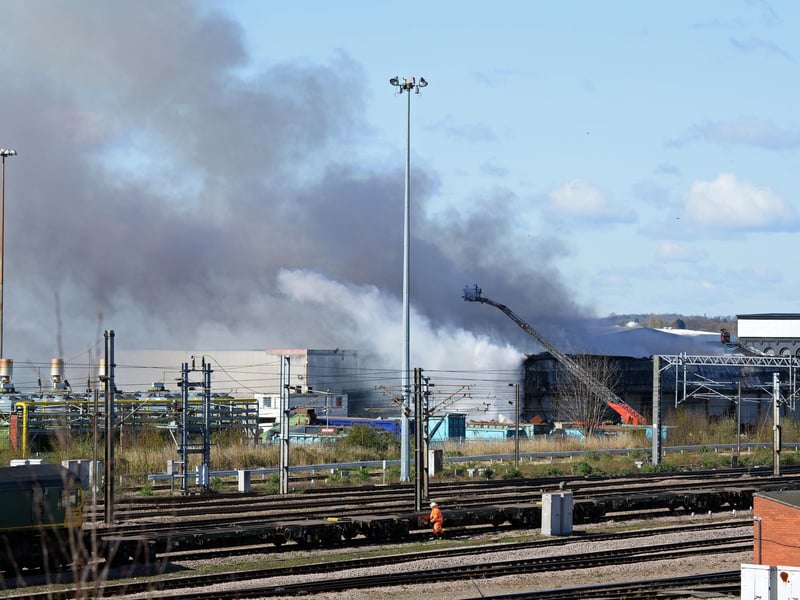 Crews are using aerial platforms to tackle the blaze.