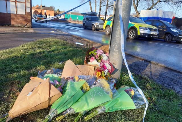 Flowers  at the scene of the alleged murder on Wath Road Mexborough today. The alleged shooting  happened on January 11