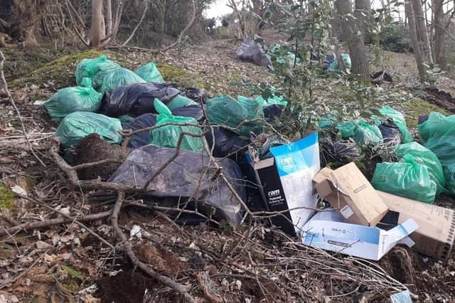 Kirklees Council’s Greenspace Action Team (GAT) officers were called to a reported fly tip on South Cross Road, Huddersfield and found waste that would be used in the production of cannabis, namely residual soil, lighting, ventilation paraphernalia and fertilisers. A lot of the waste was in distinctive heavyweight green plastic bags.