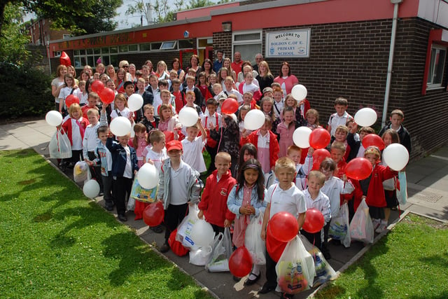 Staff and pupils line up for one last photo at Boldon CofE Primary School in 2009.