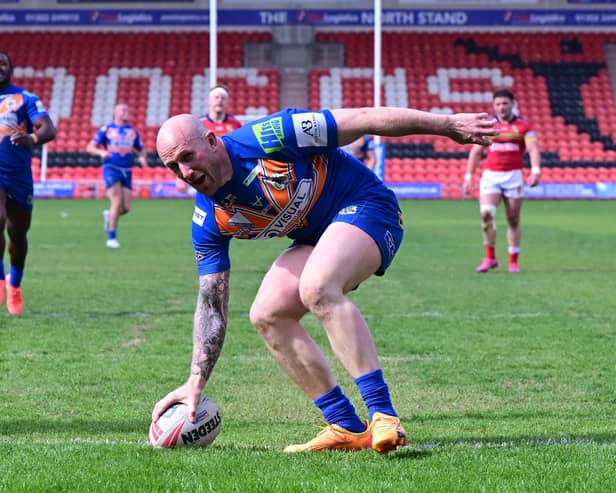 Sam Smeaton scores on his 100th appearance for the Dons. Picture: Howard Roe/AHPIX.com