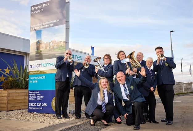 Miller Homes Supports Hatfield & Askern Colliery Band.  Pictured L-R: (Back) Phil Price, Pete Tombs, Christine Lippeatt, Ann Clarbour, Jess Marshall, Margaret Curran, Joe Clarbour.(Front) Natasha Littlejohns,Harry McLaughlin