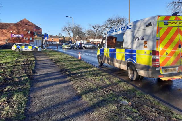Police at the scene of the alleged murder on Wath Road Mexborough today. The alleged shooting  happened on January 11