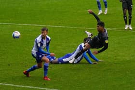 Tyreece John-Jules fires on goal against Wigan Athletic. Picture: Steve Flynn/AHPIX