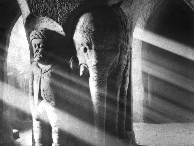 The Elephant and the Man carving. This was carved into a rectangular column supporting the tunnel roof.