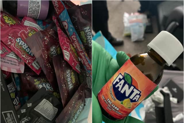 Police are analysing the sweets which were branded with Nerds and Fanta packaging.
