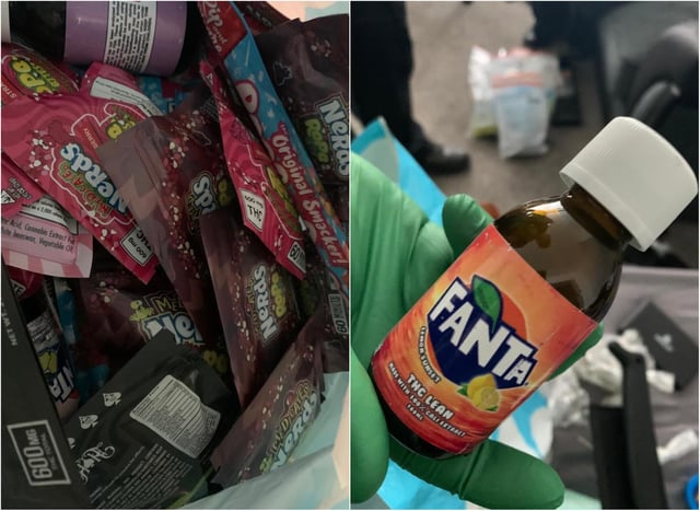 Police are analysing the sweets which were branded with Nerds and Fanta packaging.