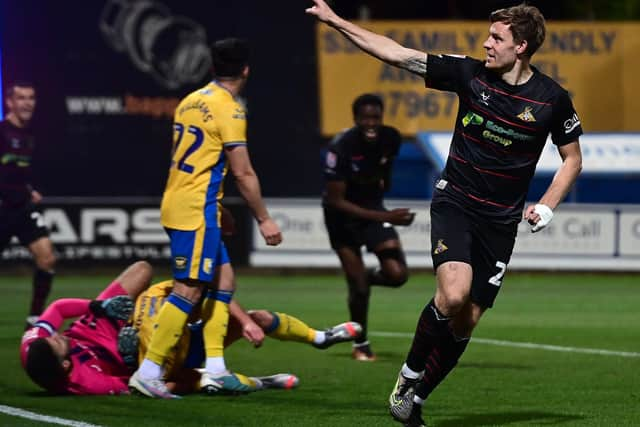 Doncaster Rovers' Joe Ironside celebrates his goal.