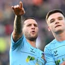 Billy Sharp (left) is just one booking away from a ban.