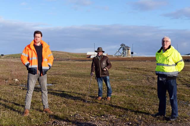 Phil Bedford, Stuart Bolton and George Derx, pictured by the new link road, which now joins the village to the M18. Picture: NDFP-05-01-21-StainforthLinkRoad 1-NMSY