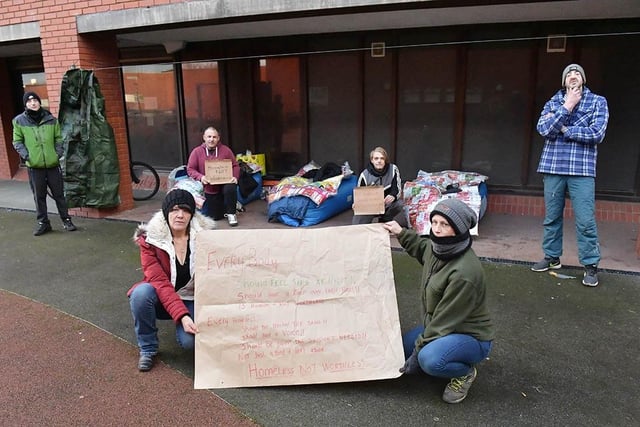Members and supporters of Positive Helpful Outcomes North East spent a night sleeping under the old Hartlepool law courts to raise awareness of homelessness.
