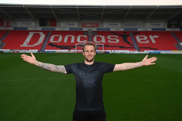 James Coppinger models Doncaster Rovers' new charity third kit in aid of mental health charity CALM. Picture: Howard Roe/AHPIX
