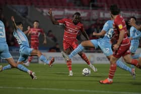 Joe Dodoo scores his first goal for Rovers. Photo: Howard Roe/AHPIX LTD