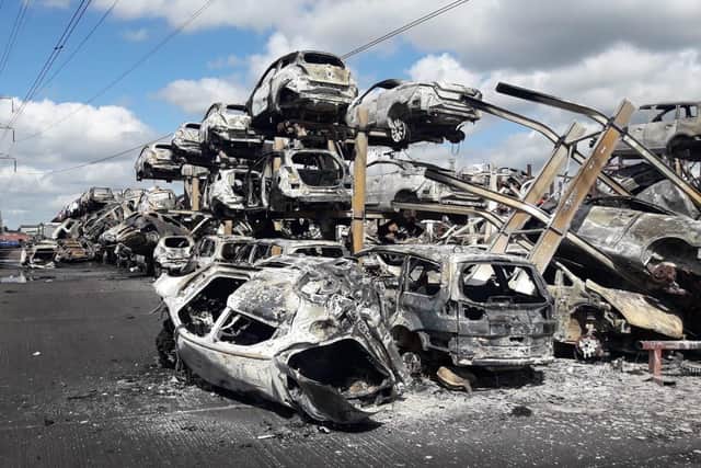 Around 900 cars are believed to have been damaged at the car lot blaze in Carcroft, Doncaster
