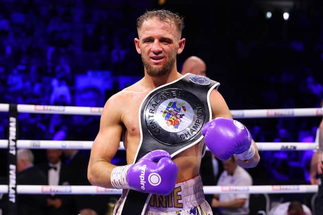 James Flint poses for a photo with the title belt. Photo: George Wood/Getty Images