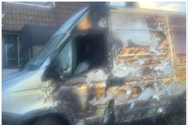 Chris Powell's works van was destroyed in a devastating blaze.