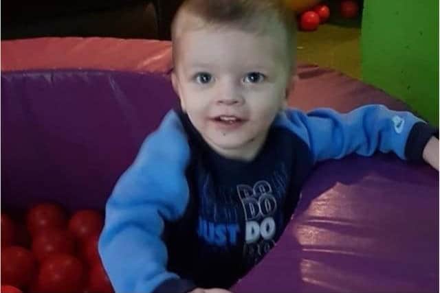Pictured is toddler Keigan O'Brien, of Doncaster, who was allegedly murdered by his mother Sarah O'Brien and her partner Martin Currie after the two-year-old suffered head injuries in January.