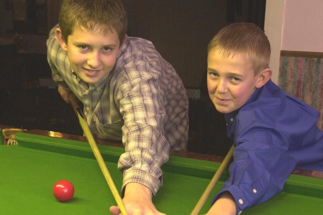 David Birley 14 and Adam Duffy 11 are seen at the  Eckington Snooker Centre, Peveril ROad, Eckington
