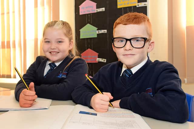 Ellie Bailey and Alfie Gadsby, both eight, pictured. Picture: NDFP-12-11-19-DenabyMainPrimary-3