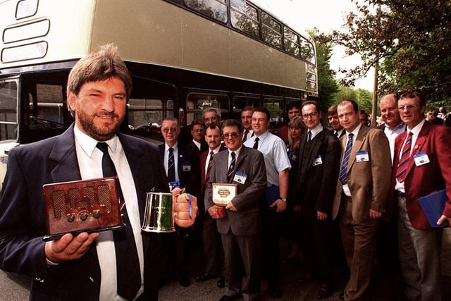 At the annual Public Transport Awards, gold award winner Terry Goodwin of Yorkshire Traction, Doncaster, is pictured with other finalists in May 1997