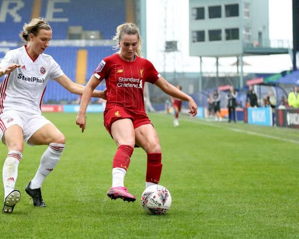 Leandra Little, left, pictured in action for Sheffield United Women. Photo by Lewis Storey/Getty Images